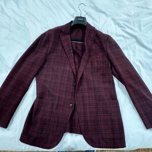 Men's Boglioli Burgundy Plaid Blazer